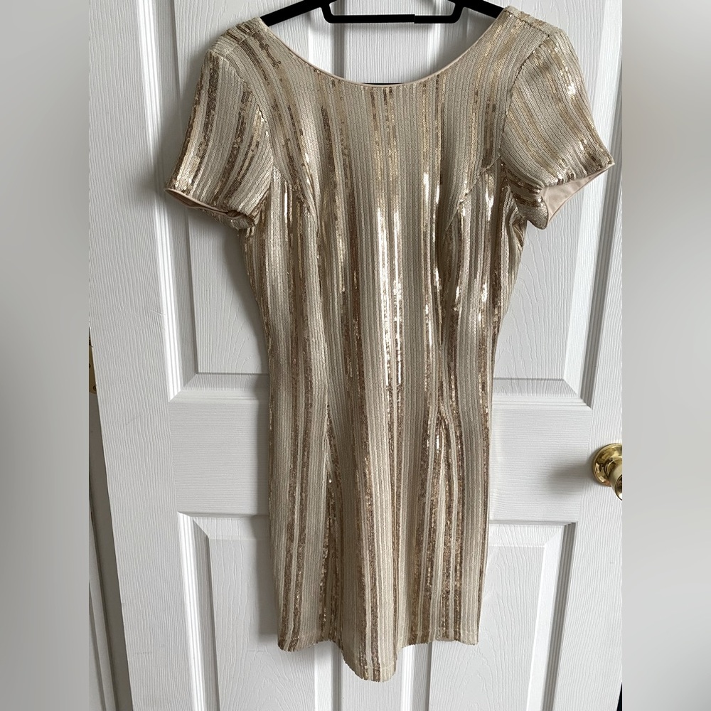 Gold Sequined Mini Dress - L